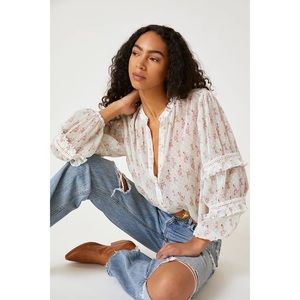 Anthropologie Let Me Be Pleated Blouse Ivory Size 10